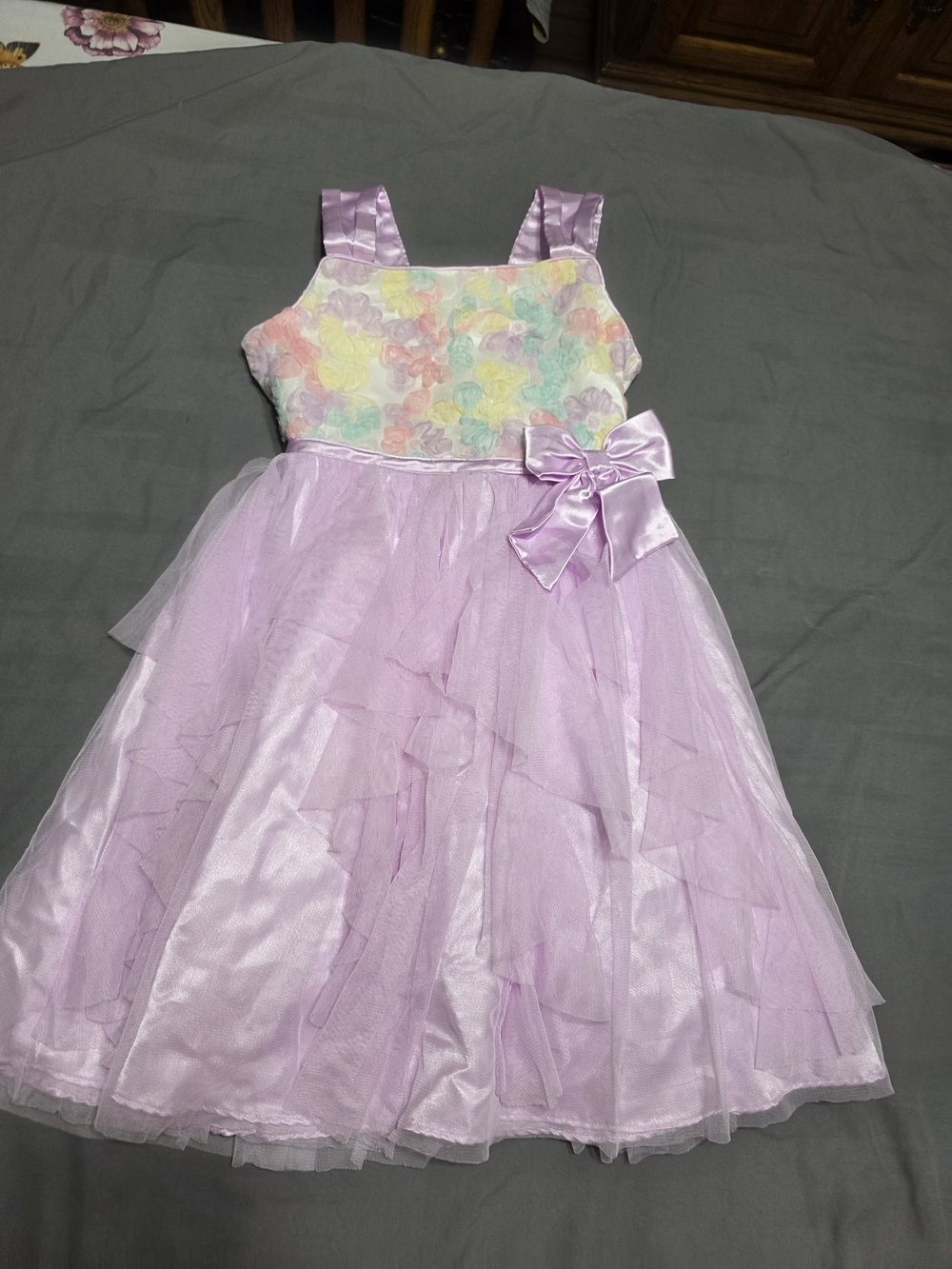 Jona Michelle Lavender Tulle Party Dress with Pastel Floral Bodice